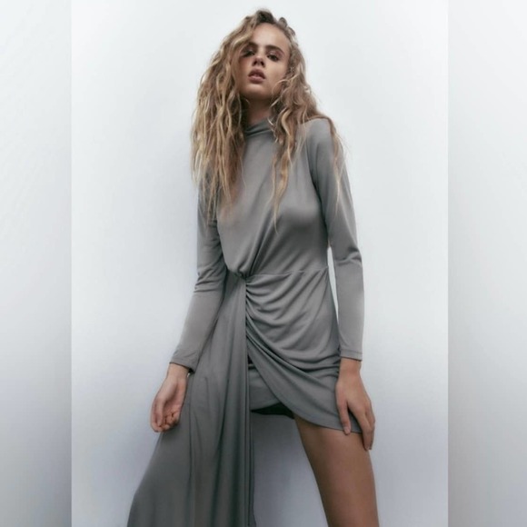 ZARA DRAPED ASYMMETRIC KNIT DRESS - Picture 8 of 15